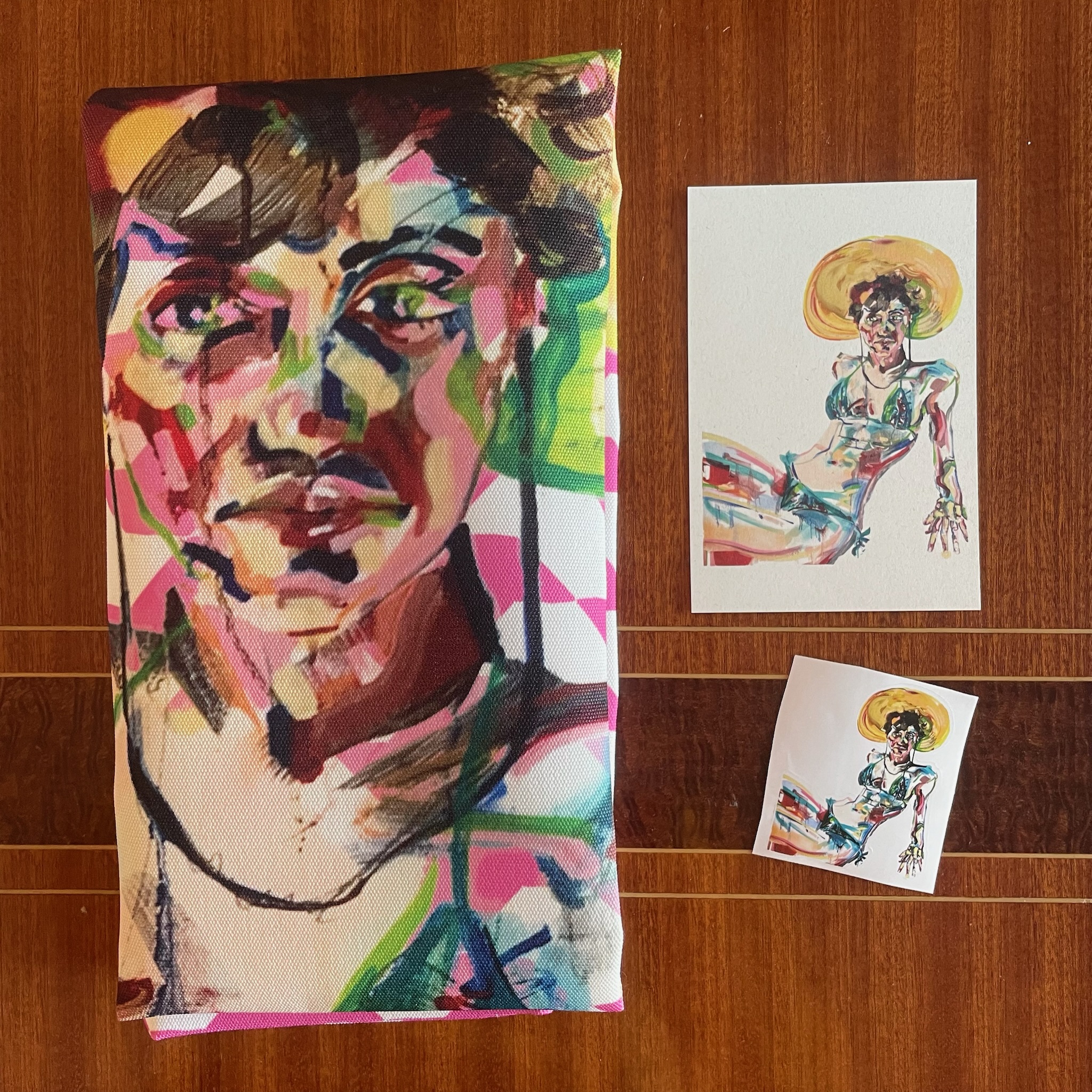 Art deckchair with figurative paintings of Brazilians in bikinis by Chad Keveny, South of France, Transat, chilienne, colourful
