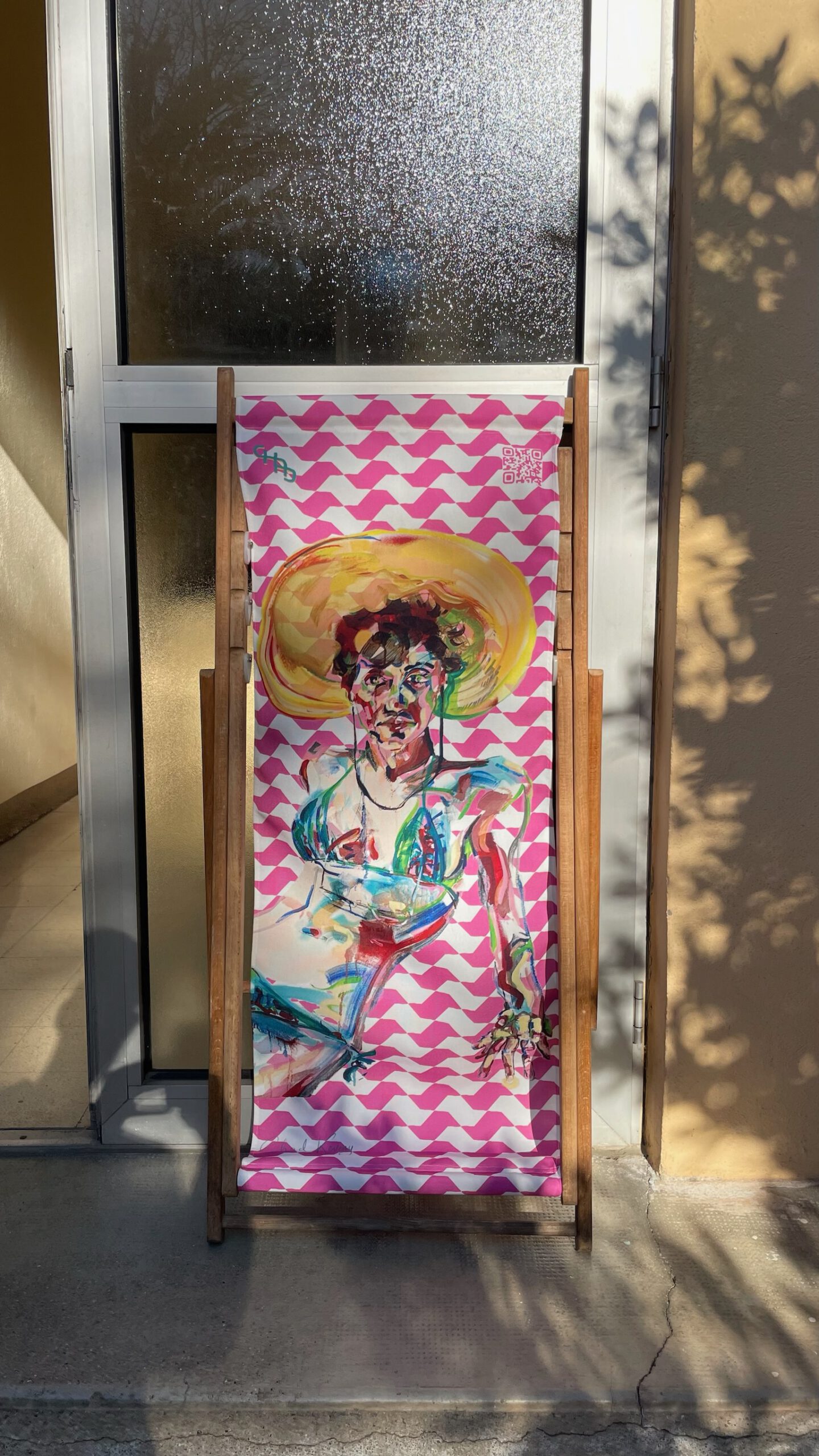 Art deckchair with figurative painting by Chad Keveny, South of France
